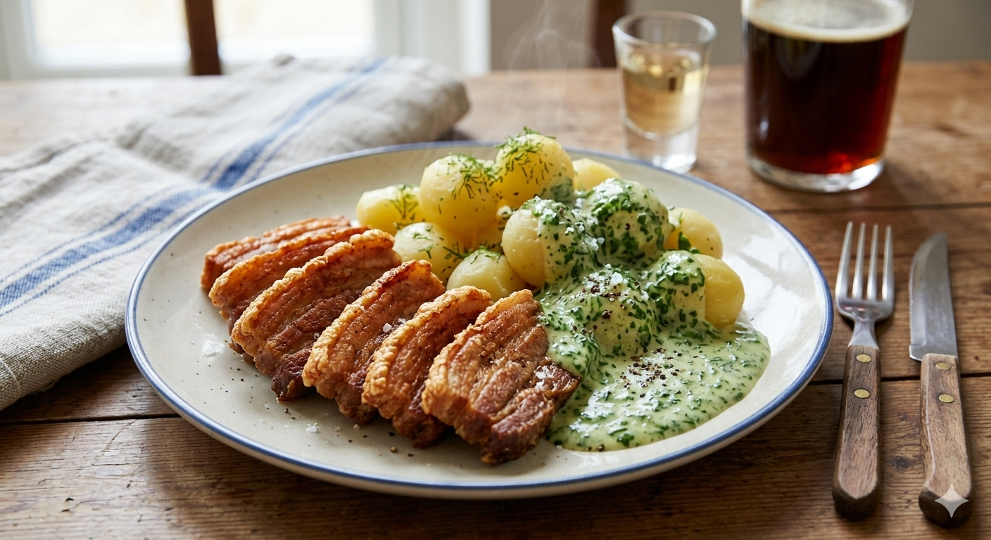 Stegt flæsk med persillesovs