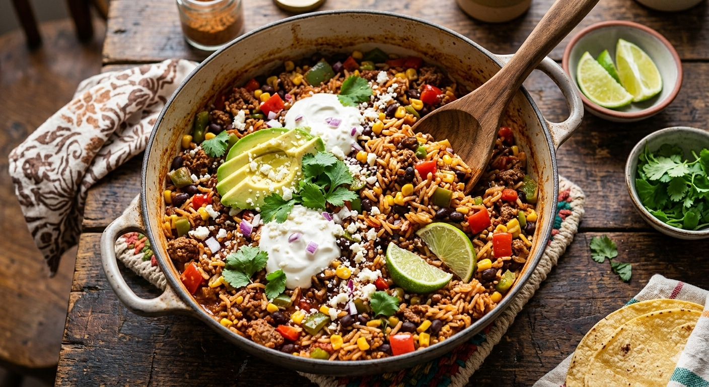 One-Pot Mexican med oksekød og ris
