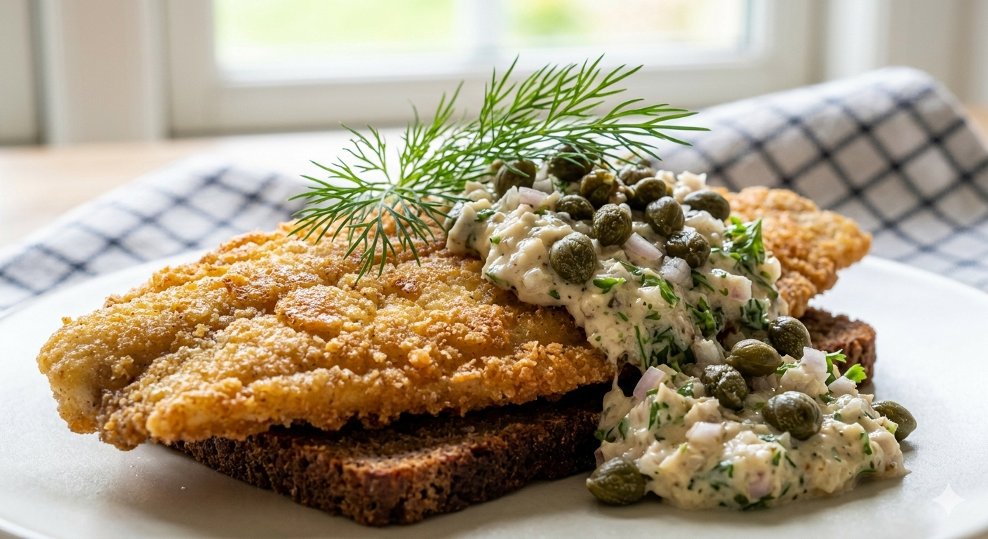 Paneret rødspætte med kapers-remoulade